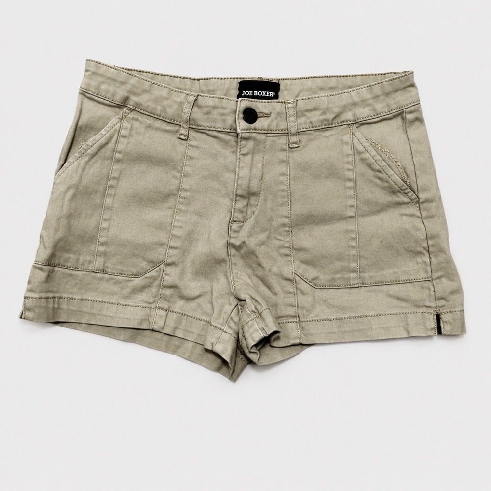 Y2k Joe Boxer Womens Khaki Utility Shorts Tan Size 5 Stretch Cotton Blend Casual